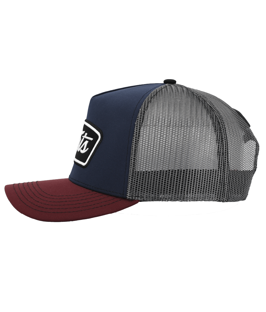 SHOOTER (NAVY/MAROON)- TRUCKER CAP- MID PROFILE