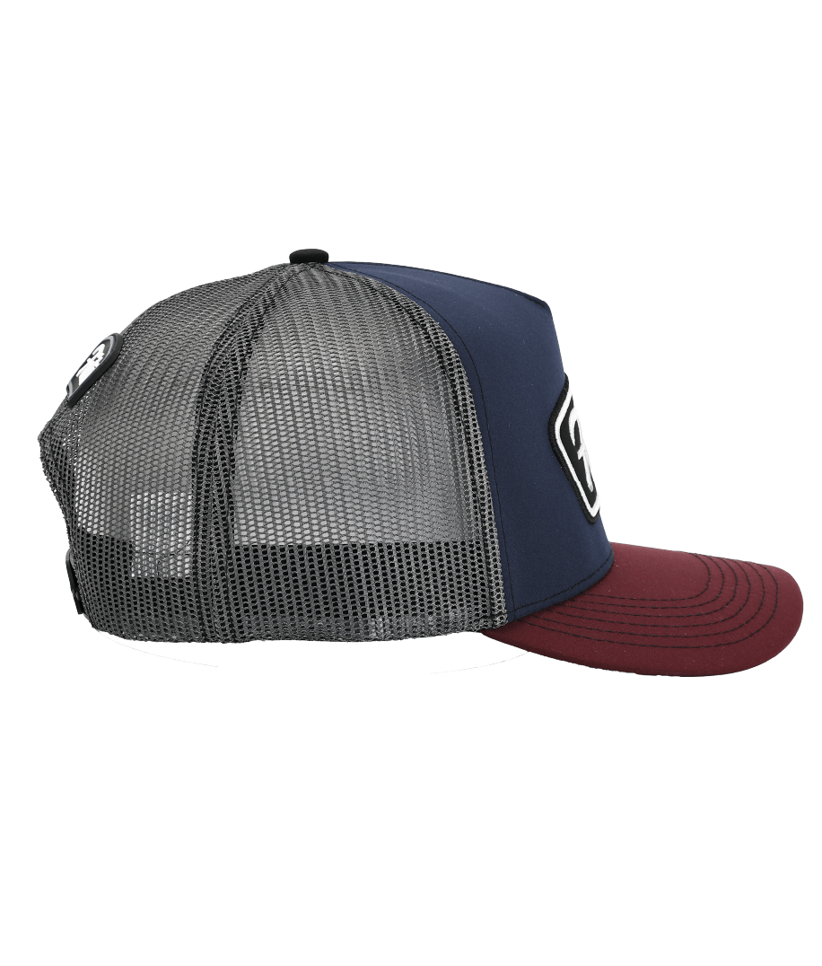 SHOOTER (NAVY/MAROON)- TRUCKER CAP- MID PROFILE