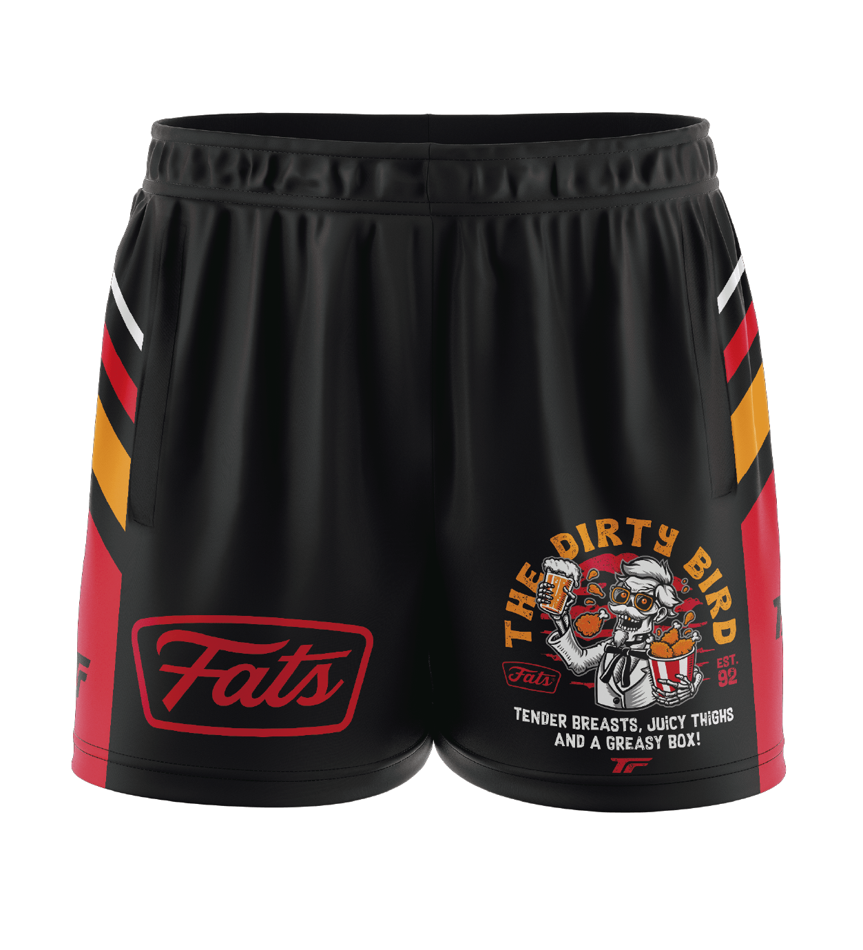 DIRTY BIRD- FOOTY SHORTS (WITH ZIP SIDE POCKETS)