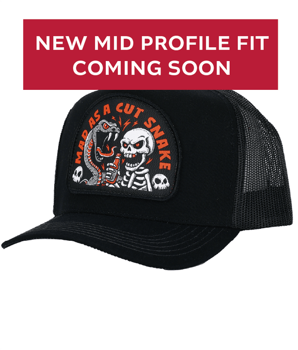 CUT SNAKE- (ALL BLACK) TRUCKER CAP- MID PROFILE
